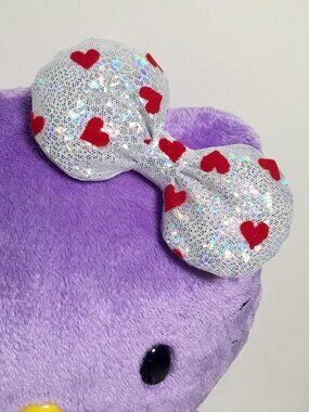 Hello Kitty Build a Bear Replacement Bow Holorgram with Velvet Red Hearts